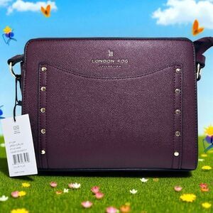 LONDON FOG Purse Plum‎ Taylor Studded Crossbody LFF23112 PLUM NEW w/tags